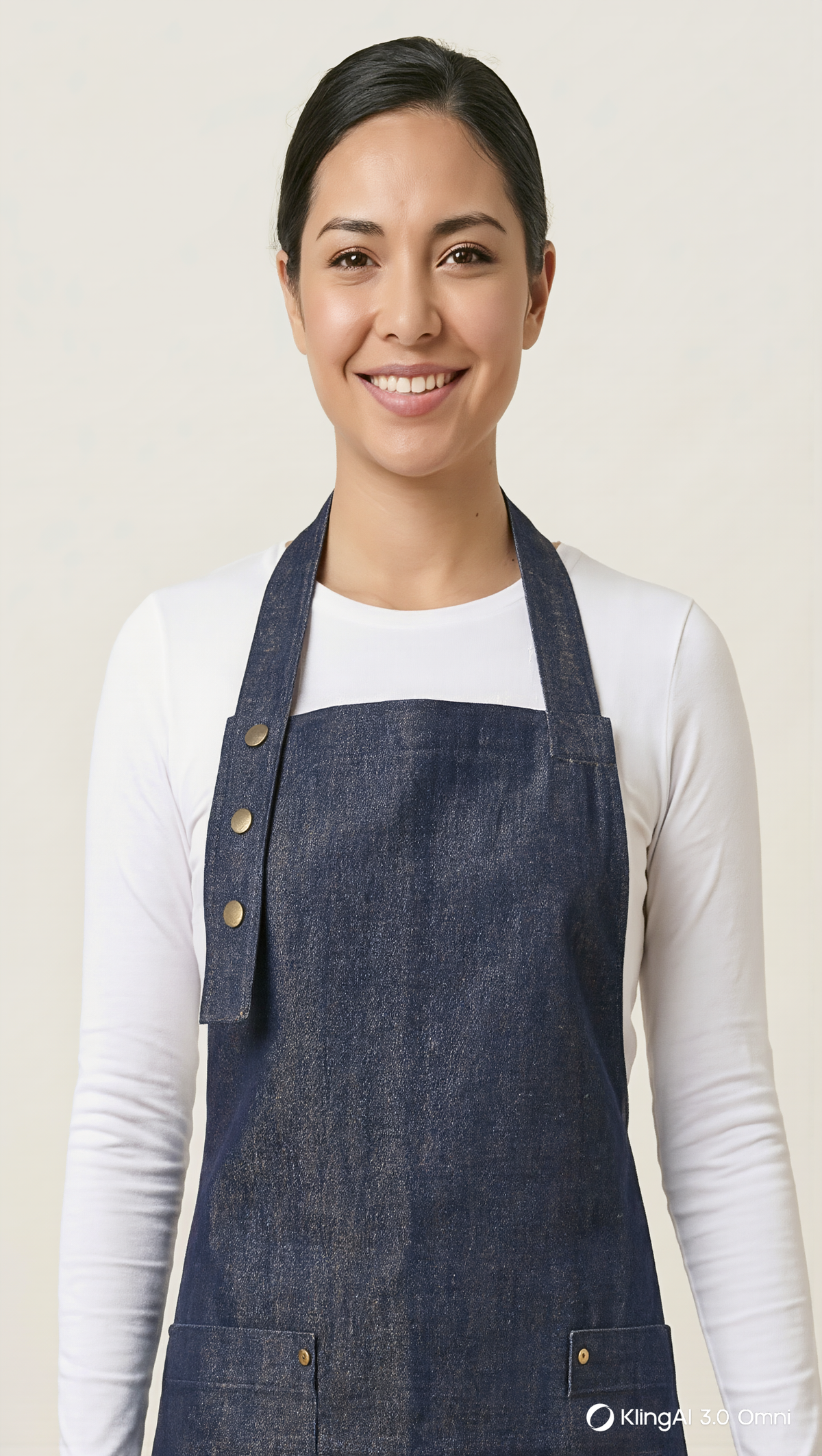 Koyu İndigo Denim Kademeli Önlük, Boyundan Askılı, Çıtçıtlı